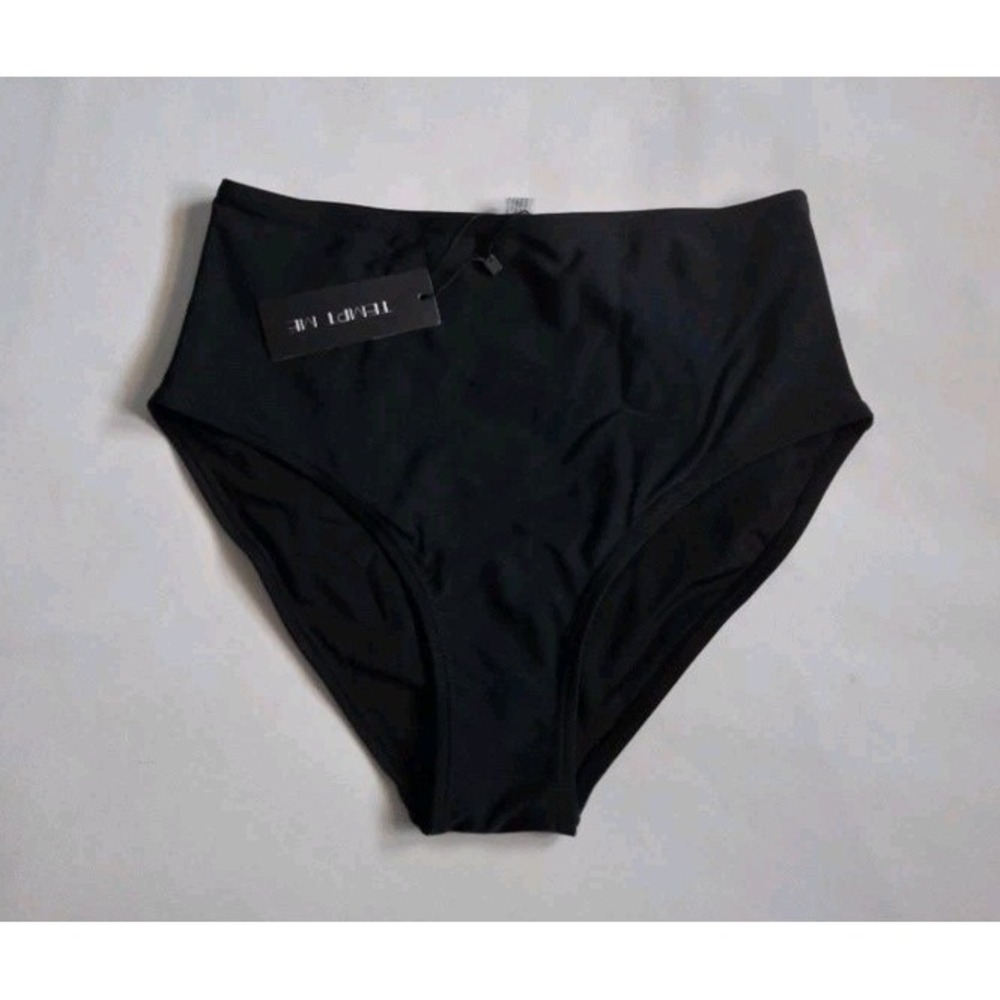 Tempt Me Womens High Waisted Bikini Bottom Solid Black Swim‎ Brief Size L